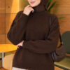 Long-Sleeve Ribbed Knit Sweater with Cuffed Hem Brown