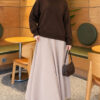 Long-Sleeve Ribbed Knit Sweater with Cuffed Hem Brown - Afbeelding 2