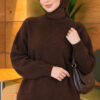 Long-Sleeve Ribbed Knit Sweater with Cuffed Hem Brown - Afbeelding 3