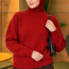 Long-Sleeve Ribbed Knit Sweater with Cuffed Hem Red
