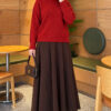 Long-Sleeve Ribbed Knit Sweater with Cuffed Hem Red – Bild 2
