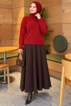 Alternative view of Long-Sleeve Ribbed Knit Sweater with Cuffed Hem Red