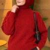 Long-Sleeve Ribbed Knit Sweater with Cuffed Hem Red – Bild 3
