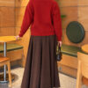 Long-Sleeve Ribbed Knit Sweater with Cuffed Hem Red – Bild 4