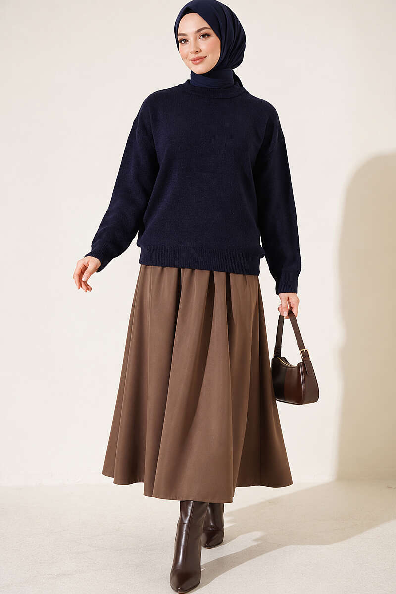 Long-Sleeve Ribbed Knit Sweater with Cuffed Hem Navy Blue - Afbeelding 2