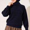 Long-Sleeve Ribbed Knit Sweater with Cuffed Hem Navy Blue - Afbeelding 3
