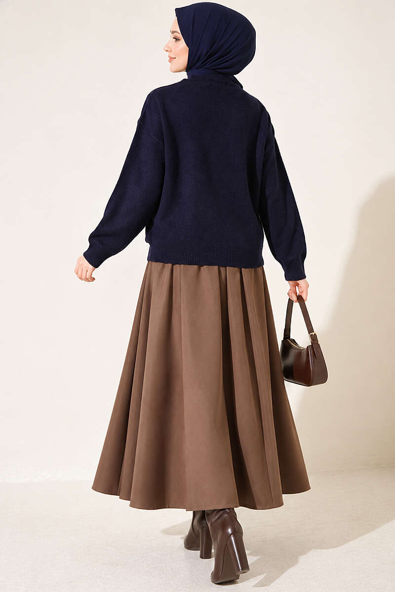 Long-Sleeve Ribbed Knit Sweater with Cuffed Hem Navy Blue - Afbeelding 4