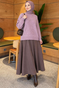 Alternative view of Long-Sleeve Ribbed Knit Sweater with Cuffed Hem Lilac