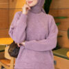 Long-Sleeve Ribbed Knit Sweater with Cuffed Hem Lilac - Afbeelding 3