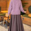 Long-Sleeve Ribbed Knit Sweater with Cuffed Hem Lilac - Afbeelding 4