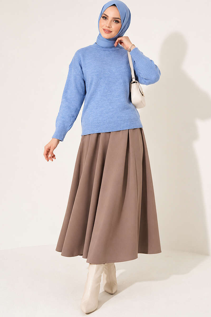 Long-Sleeve Ribbed Knit Sweater with Cuffed Hem Blue – Bild 2
