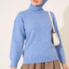 Long-Sleeve Ribbed Knit Sweater with Cuffed Hem Blue – Bild 3