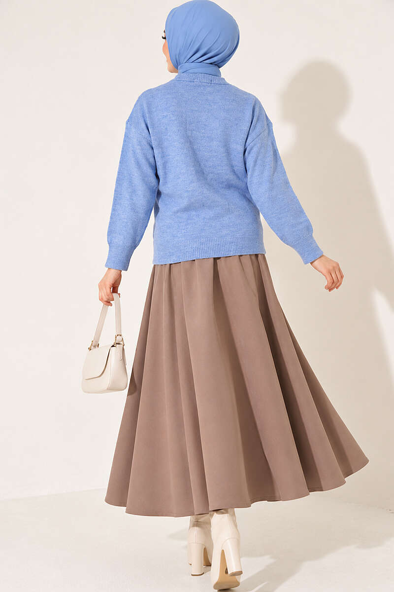 Long-Sleeve Ribbed Knit Sweater with Cuffed Hem Blue – Bild 4