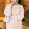 Long-Sleeve Ribbed Knit Sweater with Cuffed Hem Powder Pink