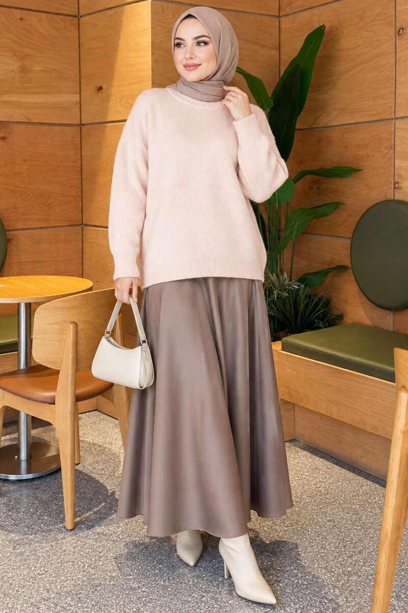 Long-Sleeve Ribbed Knit Sweater with Cuffed Hem Powder Pink – Bild 2
