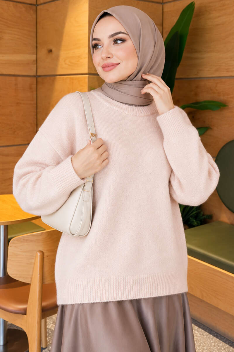 Long-Sleeve Ribbed Knit Sweater with Cuffed Hem Powder Pink – Bild 3