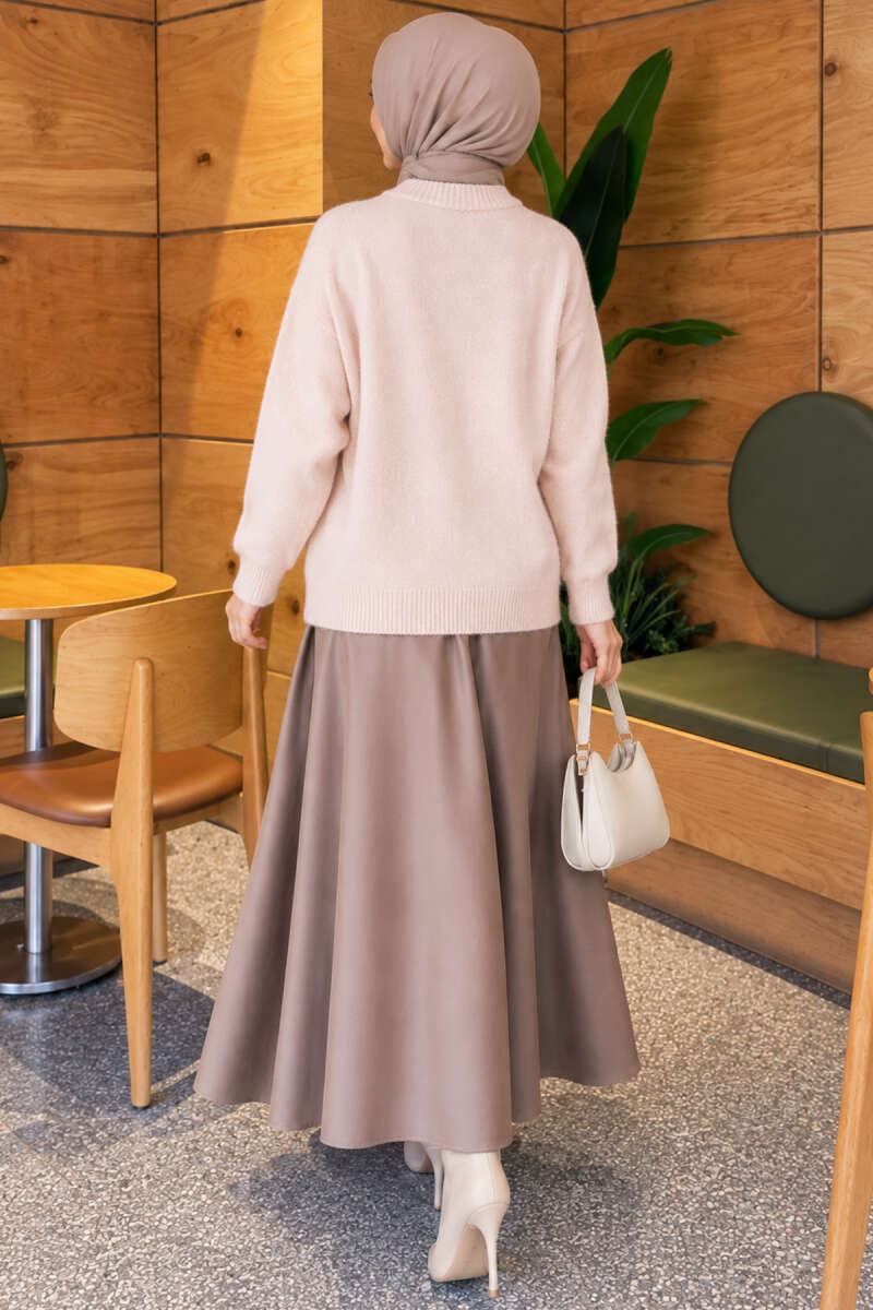 Long-Sleeve Ribbed Knit Sweater with Cuffed Hem Powder Pink – Bild 4