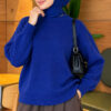 Long-Sleeve Ribbed Knit Sweater with Cuffed Hem Saxon Blue
