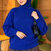 Long-Sleeve Ribbed Knit Sweater with Cuffed Hem Saxon Blue - immagine 3