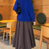 Long-Sleeve Ribbed Knit Sweater with Cuffed Hem Saxon Blue - immagine 4