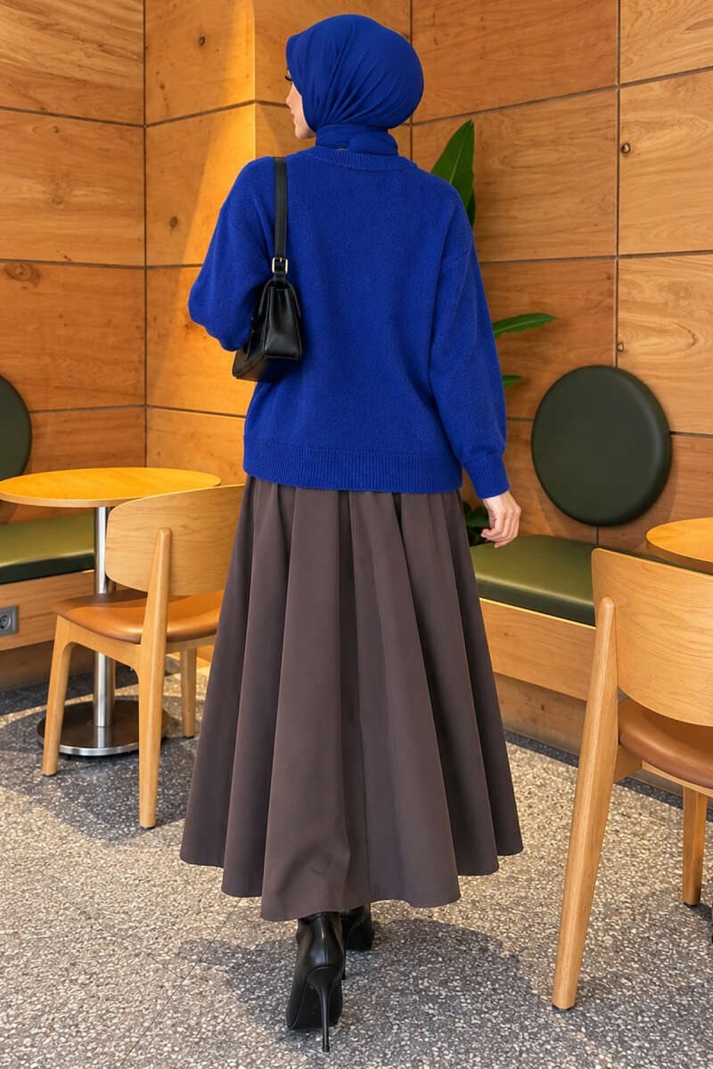 Long-Sleeve Ribbed Knit Sweater with Cuffed Hem Saxon Blue - immagine 4