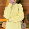 Long-Sleeve Ribbed Knit Sweater with Cuffed Hem Yellow