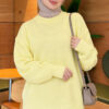 Long-Sleeve Ribbed Knit Sweater with Cuffed Hem Yellow – Image 2