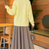 Long-Sleeve Ribbed Knit Sweater with Cuffed Hem Yellow – Image 3