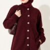 Off-Shoulder Button-Front French Terry Knit Cardigan Burgundy