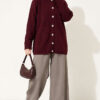 Off-Shoulder Button-Front French Terry Knit Cardigan Burgundy - Imagen 3