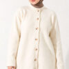 Off-Shoulder Button-Front French Terry Knit Cardigan Ecru