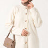 Off-Shoulder Button-Front French Terry Knit Cardigan Ecru - Imagen 2