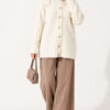 Off-Shoulder Button-Front French Terry Knit Cardigan Ecru - Imagen 3