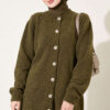 Off-Shoulder Button-Front French Terry Knit Cardigan Oil Green – Image 2
