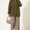 Off-Shoulder Button-Front French Terry Knit Cardigan Oil Green – Image 3