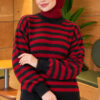 Off-Shoulder Thin Stripe Knit Sweater Anthracite