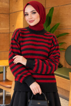 Off-Shoulder Thin Stripe Knit Sweater Anthracite