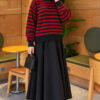 Off-Shoulder Thin Stripe Knit Sweater Anthracite - immagine 2