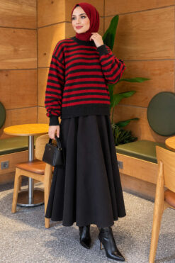Alternative view of Off-Shoulder Thin Stripe Knit Sweater Anthracite