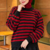 Off-Shoulder Thin Stripe Knit Sweater Anthracite - immagine 3