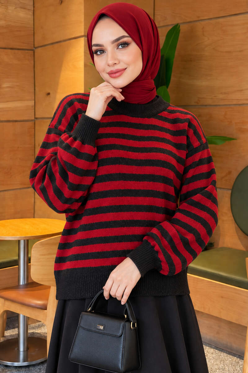 Off-Shoulder Thin Stripe Knit Sweater Anthracite - immagine 3