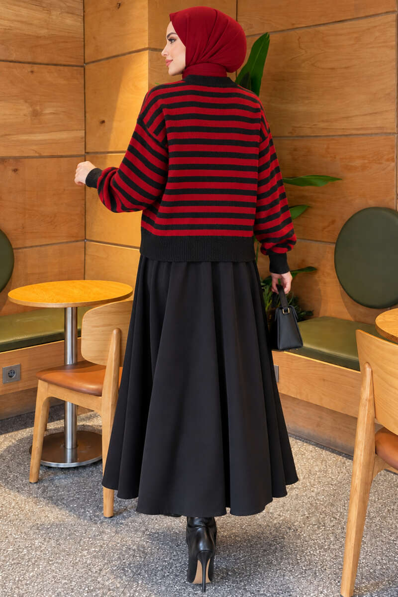 Off-Shoulder Thin Stripe Knit Sweater Anthracite - immagine 4
