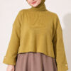 Off-Shoulder Loose-Fit French Terry Knit Sweater Oil Green - Image 2