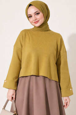 Alternative view of Off-Shoulder Loose-Fit French Terry Knit Sweater Oil Green
