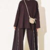 Off-Shoulder Two-Piece Set with Stripe Details Dark Brown – Bild 2