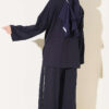 Off-Shoulder Two-Piece Set with Stripe Details Navy Blue - الصورة 3