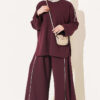 Off-Shoulder Two-Piece Set with Stripe Details Plum