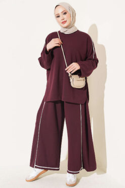 Off-Shoulder Two-Piece Set with Stripe Details Plum