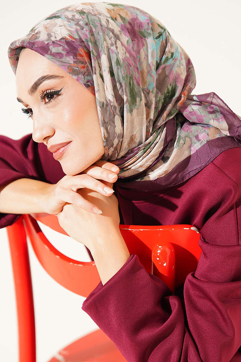 Marbled Pattern Shawl Plum - الصورة 2