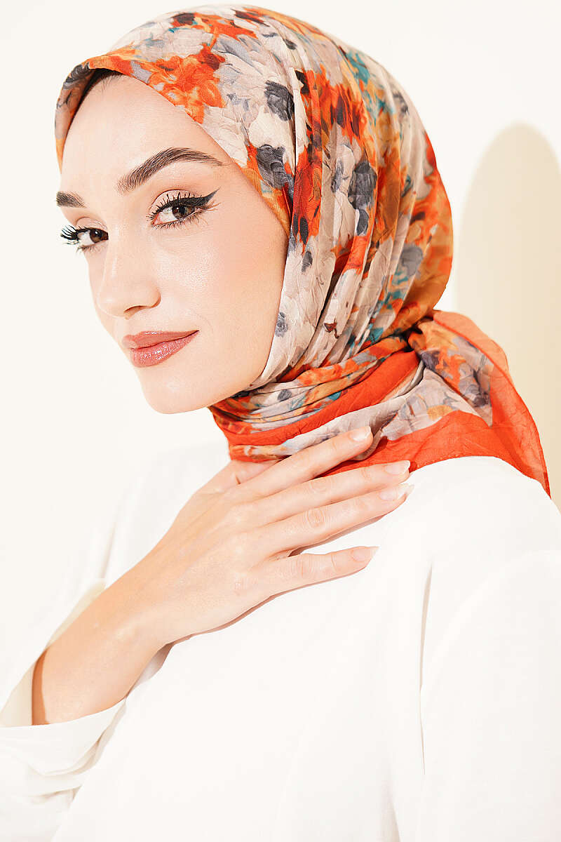Marbled Pattern Shawl Orange - الصورة 2